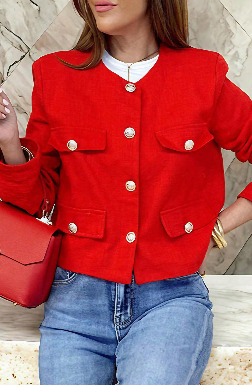 Veste courte femme d'esprit vintage, quatre coloris, du XS au L, rouge