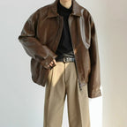 Veste homme oversize marron, finition brillante, zippée, marron