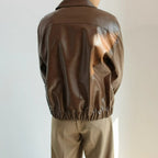 Veste homme oversize marron, finition brillante, zippée