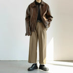Veste homme oversize marron, finition brillante, zippée