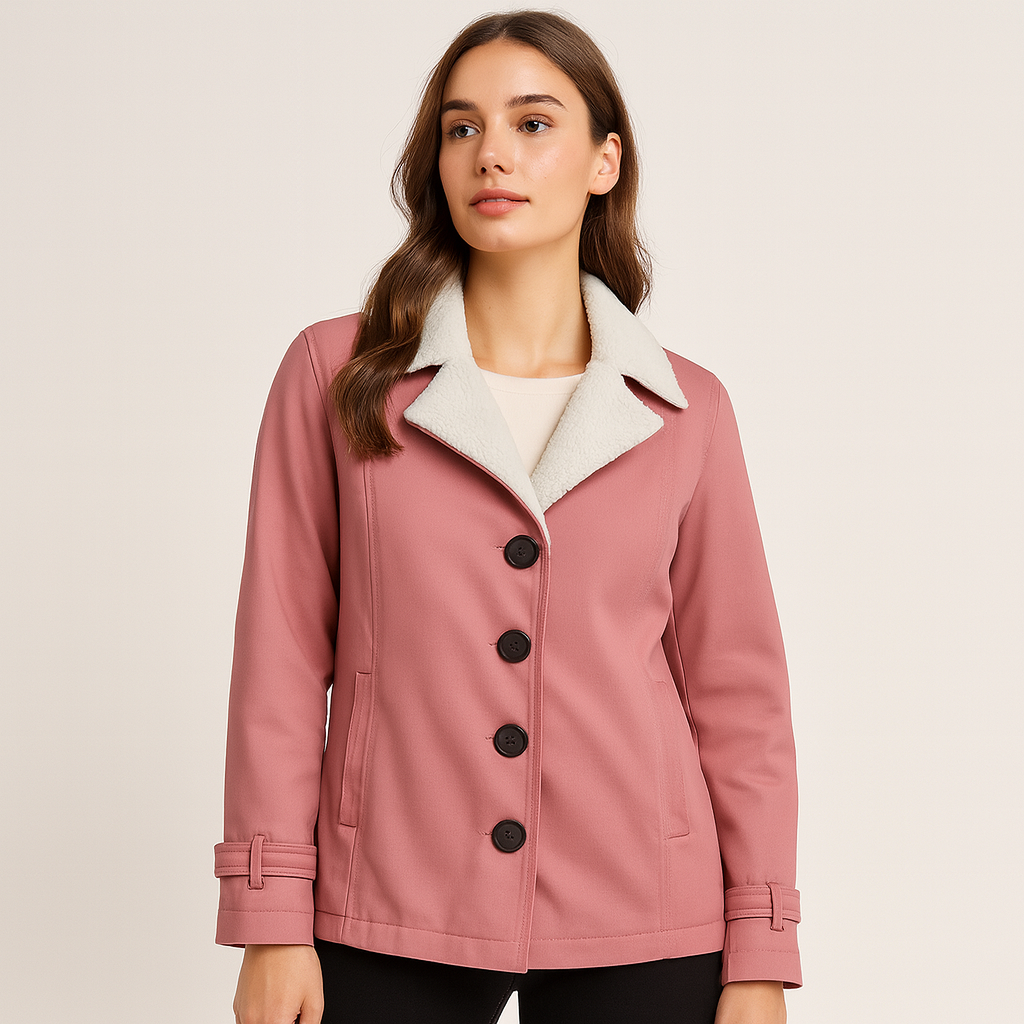 Veste d'hiver femme mi-longue à revers crantés, boutonnée