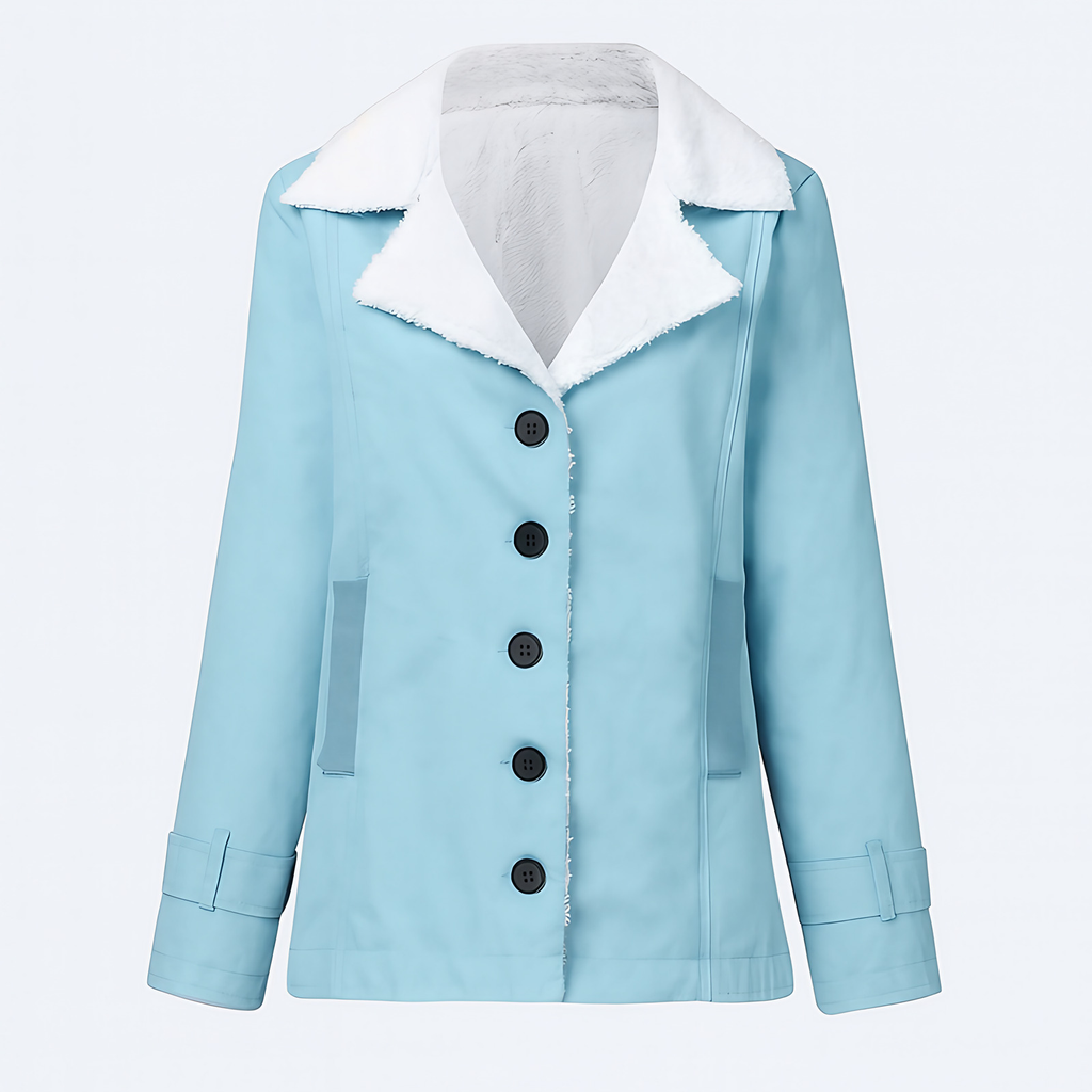 Veste d'hiver femme mi-longue à revers crantés, boutonnée, bleu
