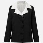 Veste d'hiver femme mi-longue à revers crantés, boutonnée, noir