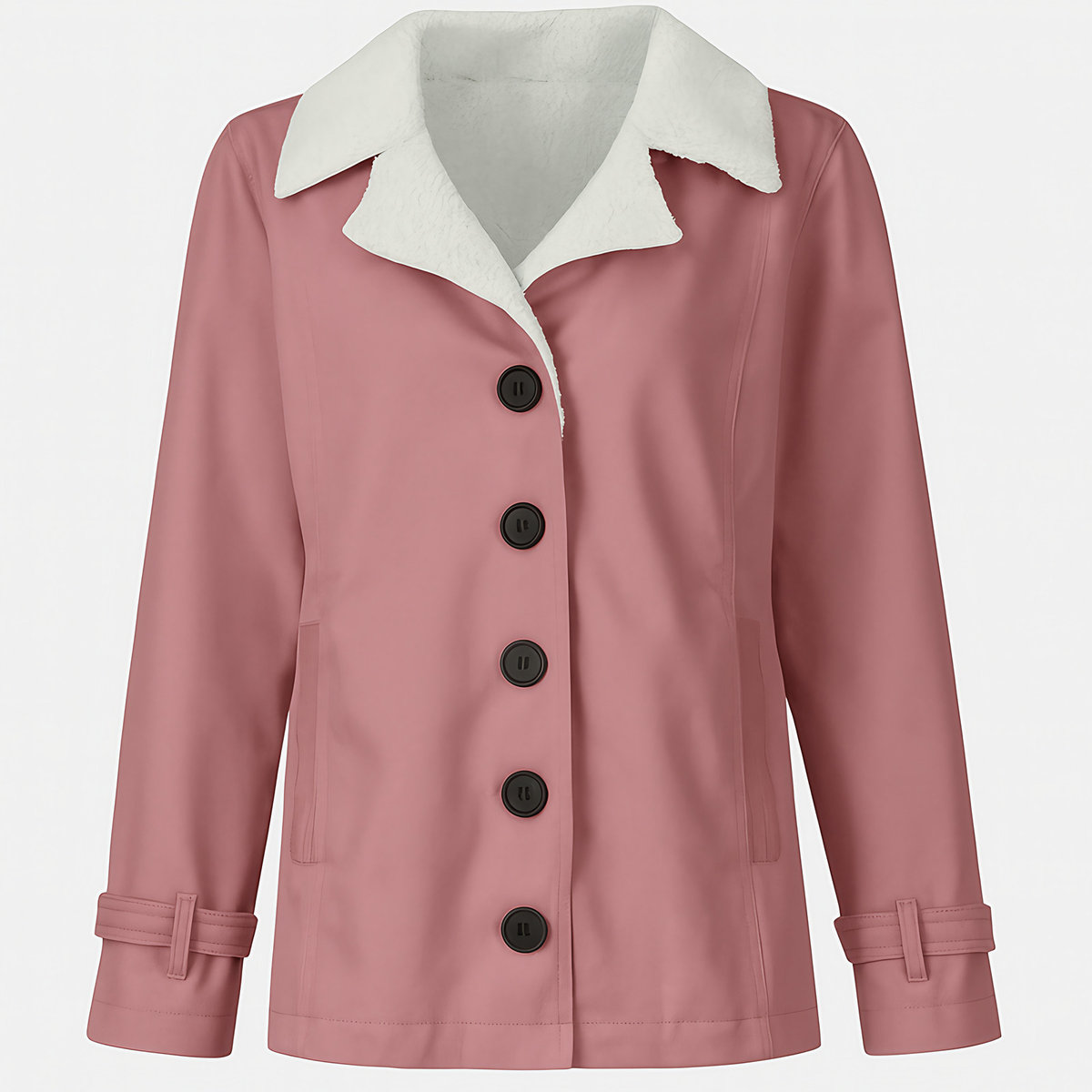 Veste d'hiver femme mi-longue à revers crantés, boutonnée, rose