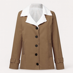 Veste d'hiver femme mi-longue à revers crantés, boutonnée, kaki