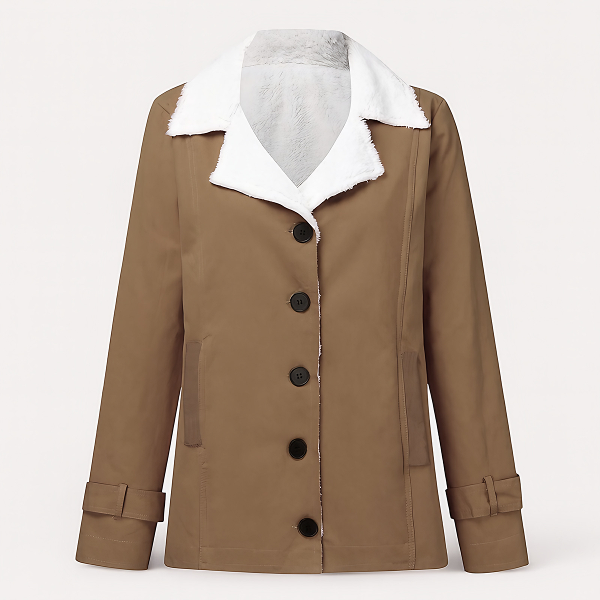 Veste d'hiver femme mi-longue à revers crantés, boutonnée, kaki