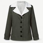 Veste d'hiver femme mi-longue à revers crantés, boutonnée, vert militaire
