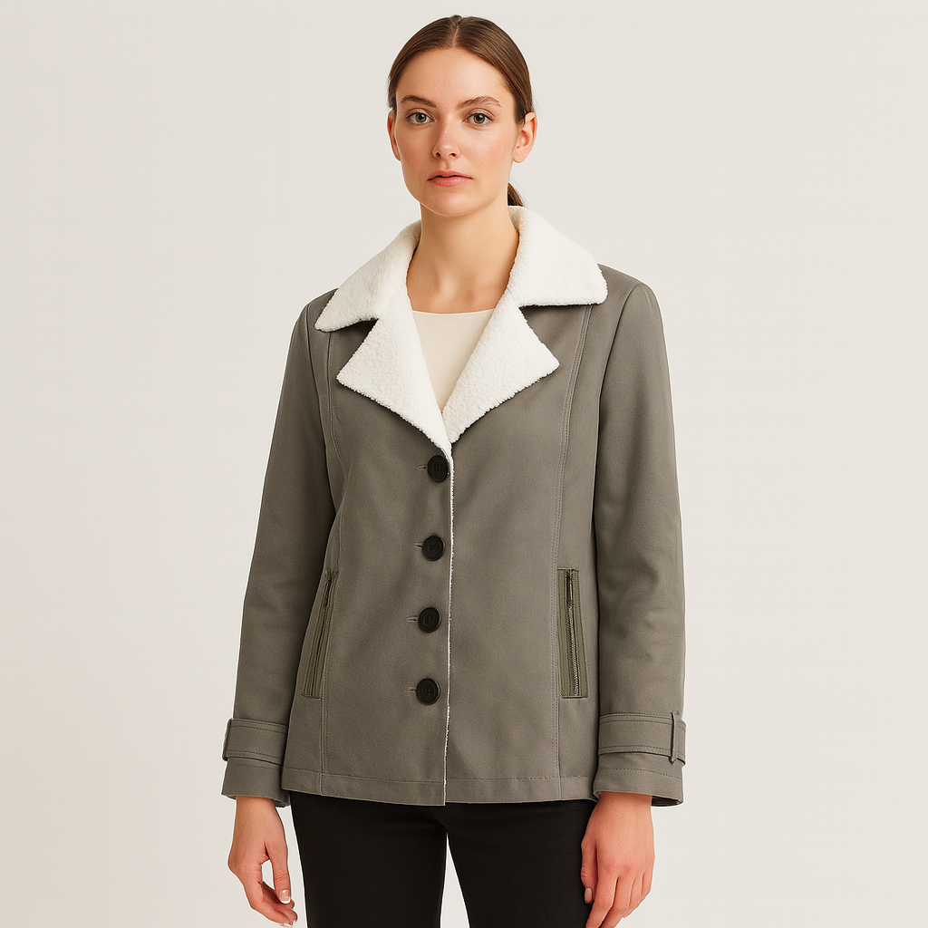 Veste d'hiver femme mi-longue à revers crantés, boutonnée