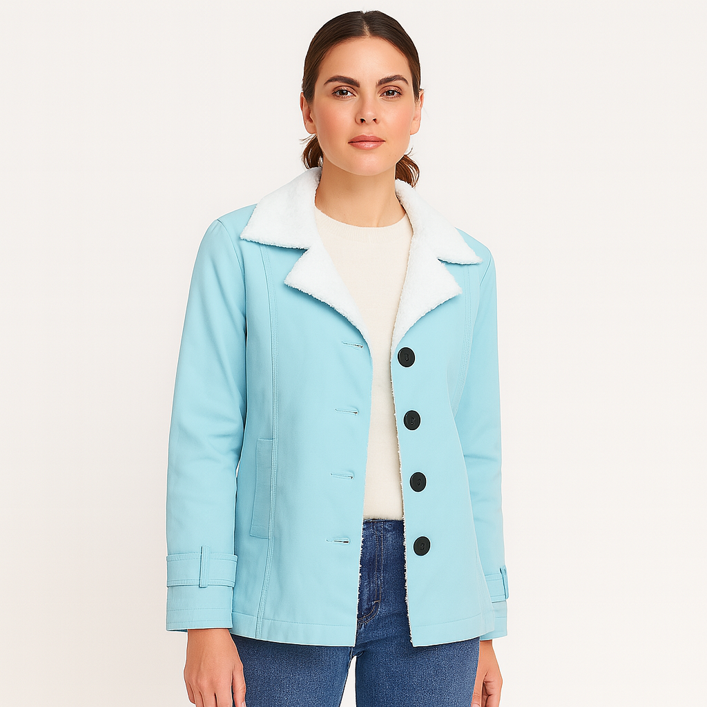 Veste d'hiver femme mi-longue à revers crantés, boutonnée