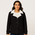 Veste d'hiver femme mi-longue à revers crantés, boutonnée