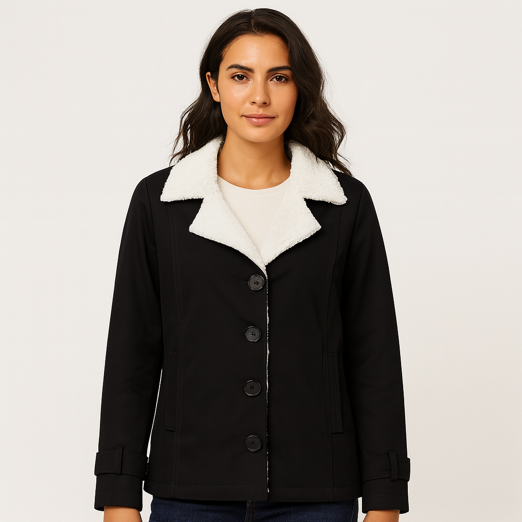 Veste d'hiver femme mi-longue à revers crantés, boutonnée