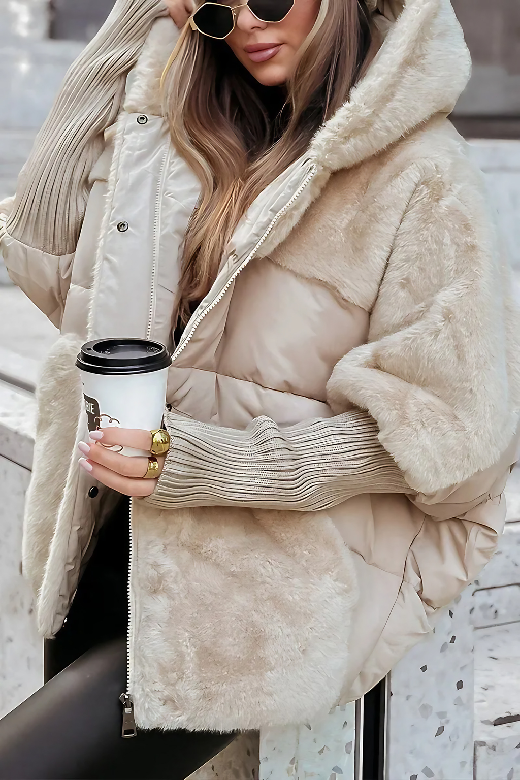 Veste d'hiver femme chaude à motif multicolore, du XS au 3XL, beige