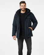 Veste d'hiver homme imperméable à capuche amovible, bleu marine