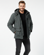Veste d'hiver homme imperméable à capuche amovible, gris