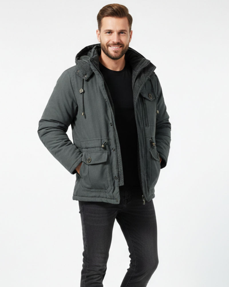 Veste d'hiver homme imperméable à capuche amovible, gris
