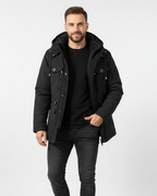 Veste d'hiver homme imperméable à capuche amovible, noir