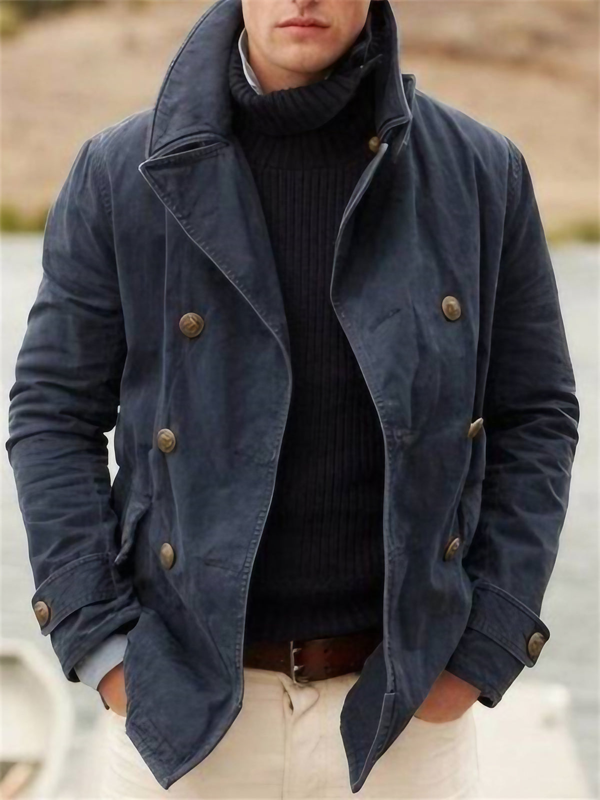 Veste d'hiver homme coupe ajustée, noir ou bleu, du S au 3XL, bleu