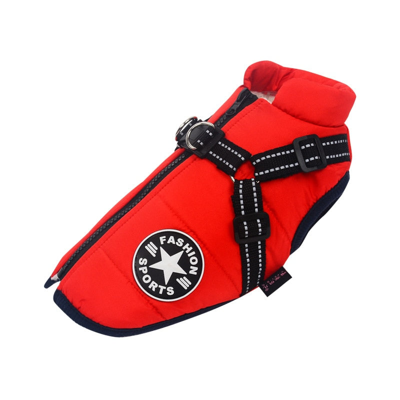 Manteau d'hiver imperméable pour chien, bandes réfléchissantes, rouge