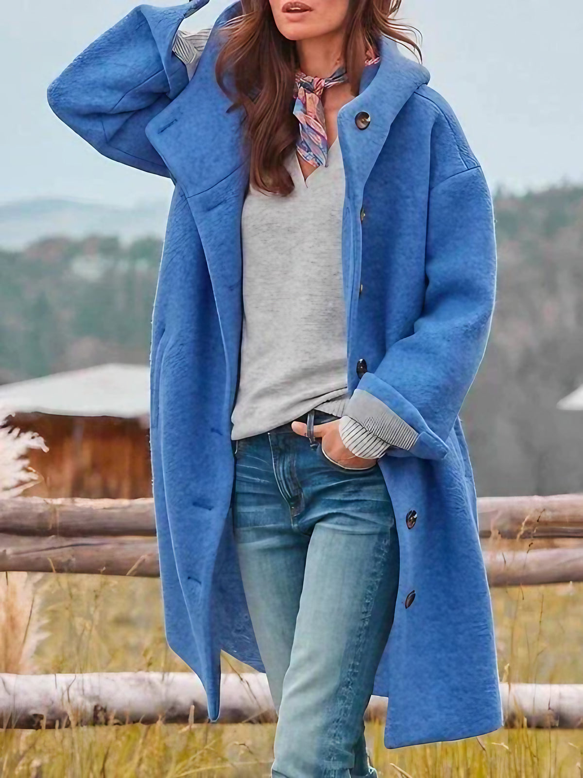 Veste d'hiver femme coupe près du corps, poches, cinq coloris, bleu