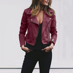 Veste motard femme à zips asymétriques, six coloris, bordeaux