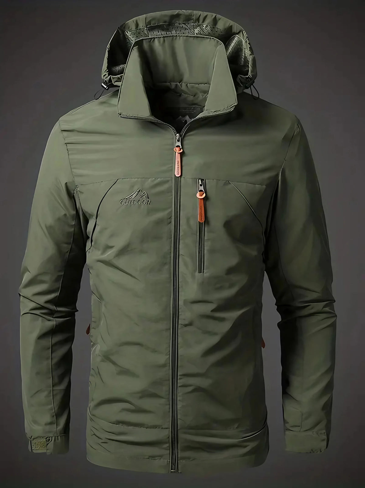 Veste de pluie homme à capuche réglable et poches zippées, vert clair