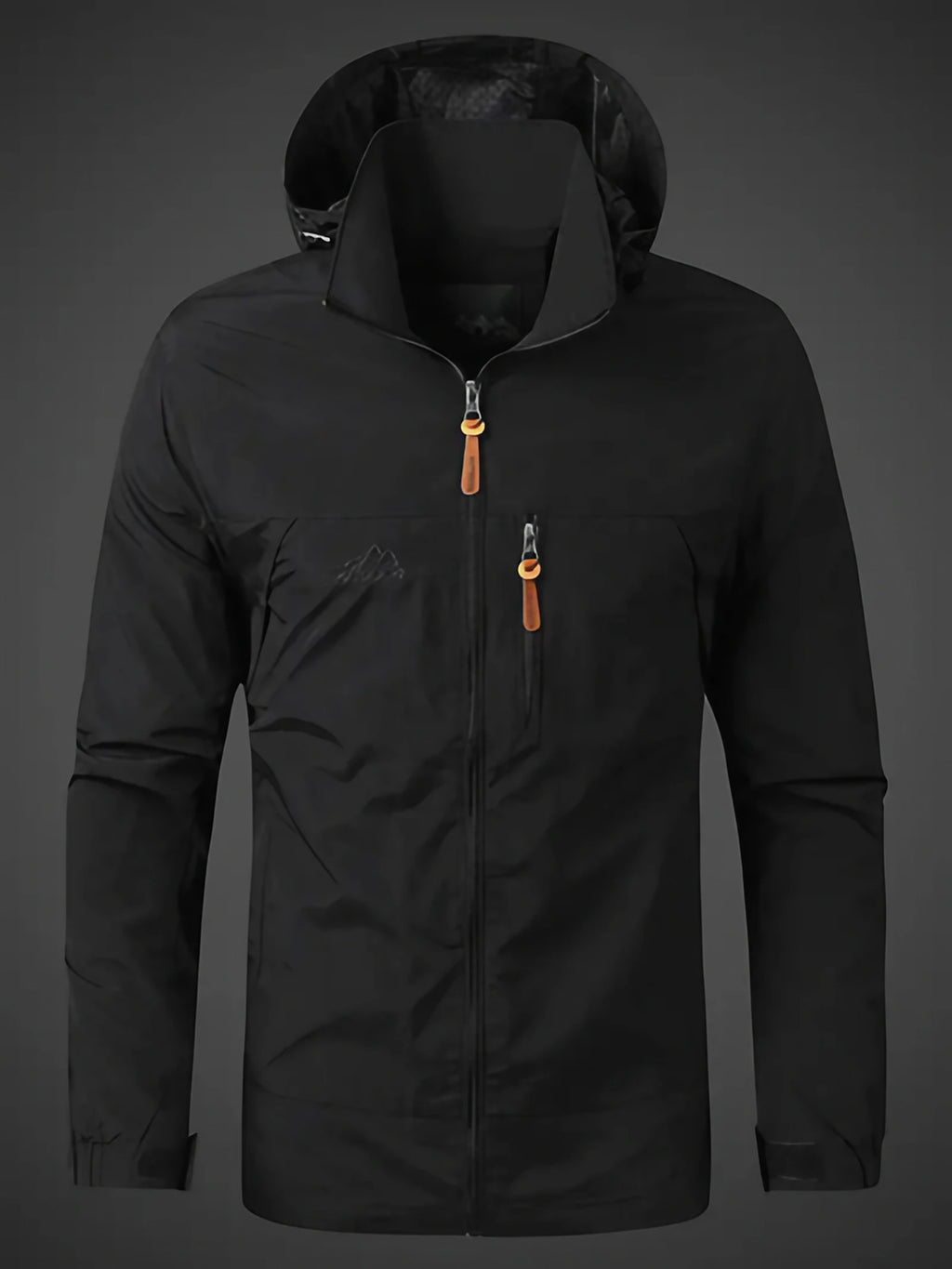 Veste de pluie homme à capuche réglable et poches zippées, noir