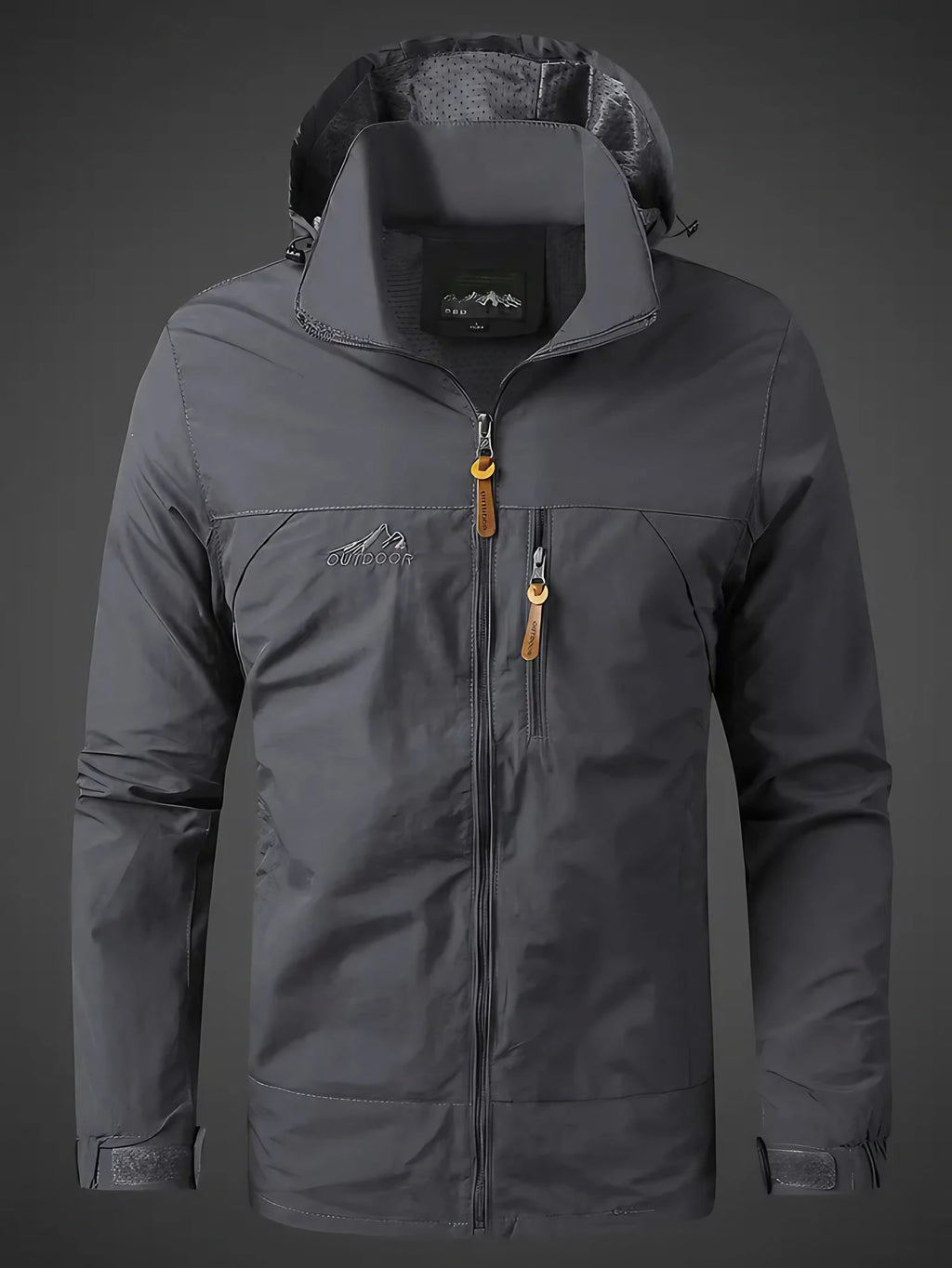 Veste de pluie homme à capuche réglable et poches zippées, gris