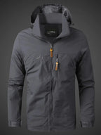 Veste de pluie homme à capuche réglable et poches zippées, gris