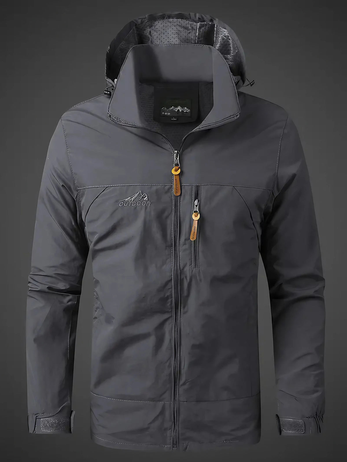 Veste de pluie homme à capuche réglable et poches zippées, gris