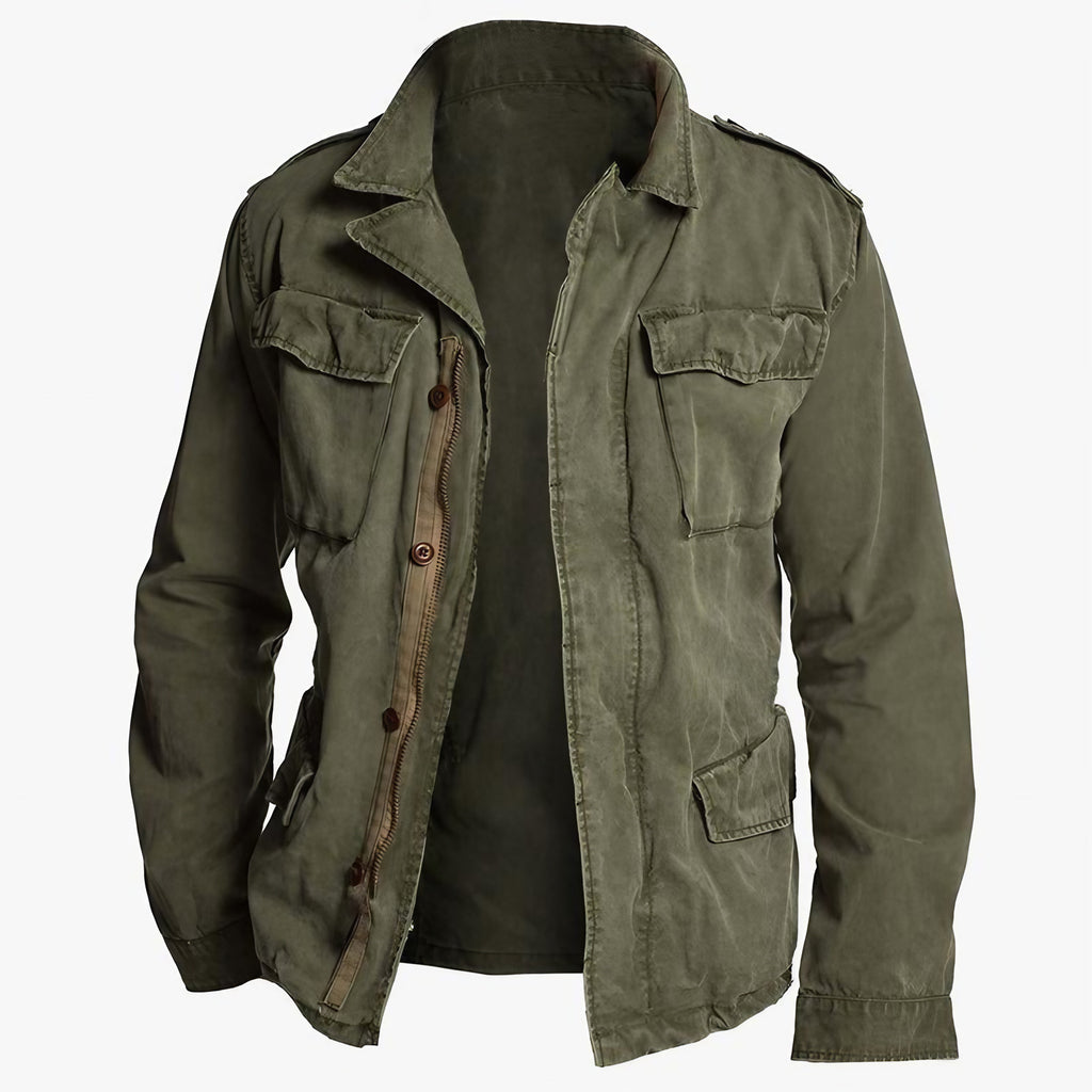 Veste de travail homme vintage à col à revers, verte