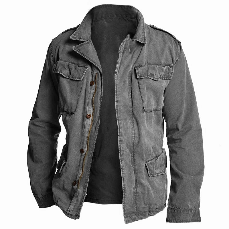 Veste de travail homme vintage à col à revers, verte