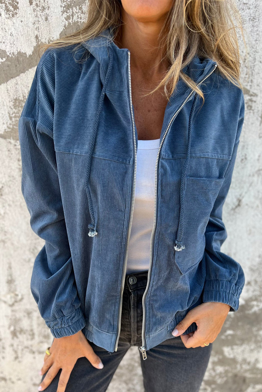 Veste en velours côtelé femme à capuche, du XS au 3XL