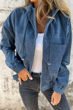 Veste en velours côtelé femme à capuche, du XS au 3XL, vert bleu