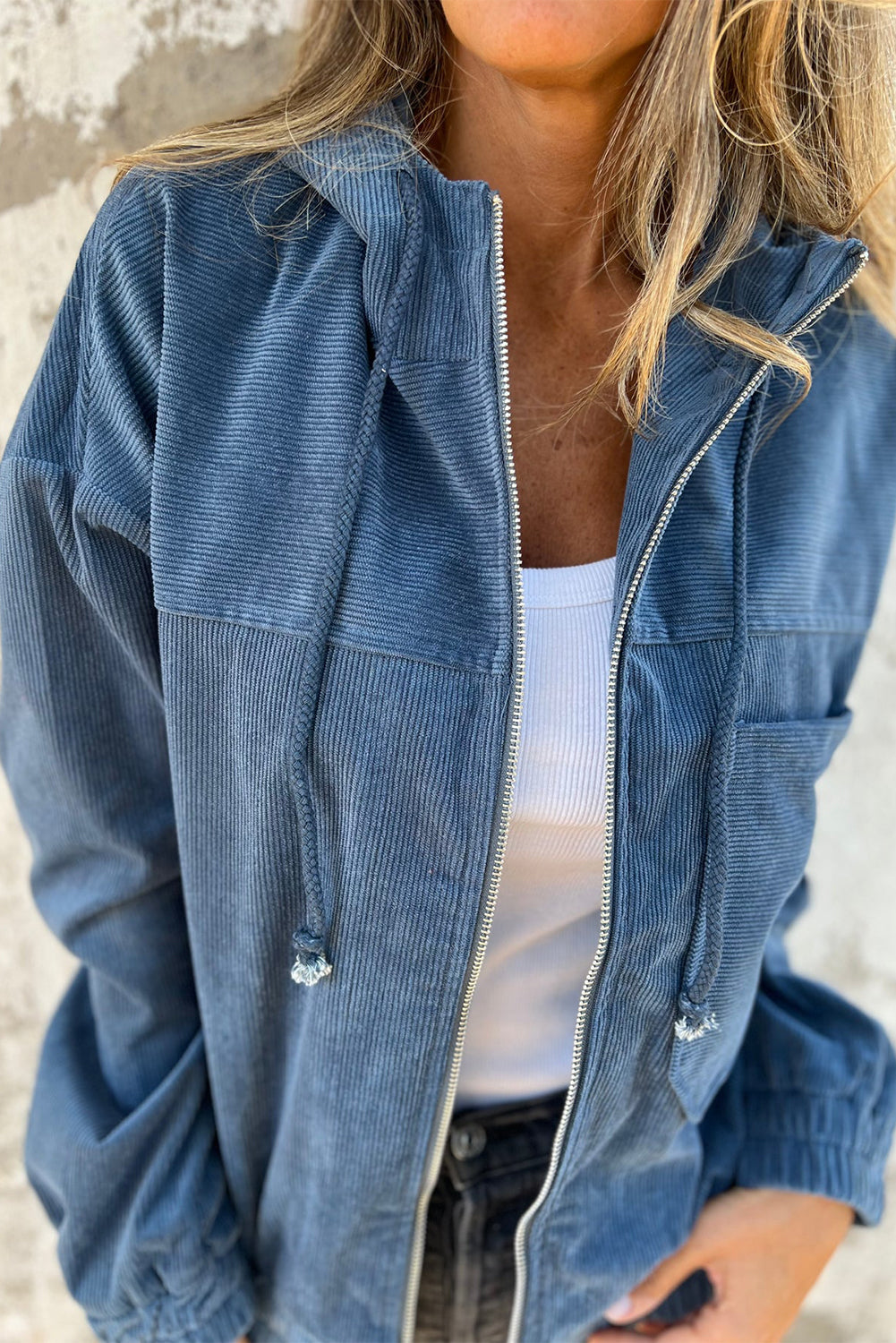 Veste en velours côtelé femme à capuche, du XS au 3XL