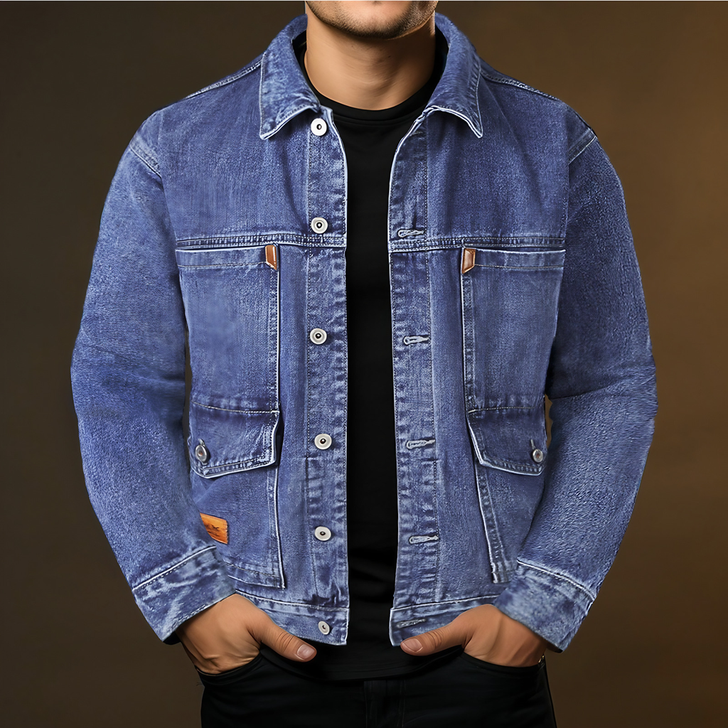 Veste en jean homme coupe ajustée, poches poitrine, trois coloris, bleu