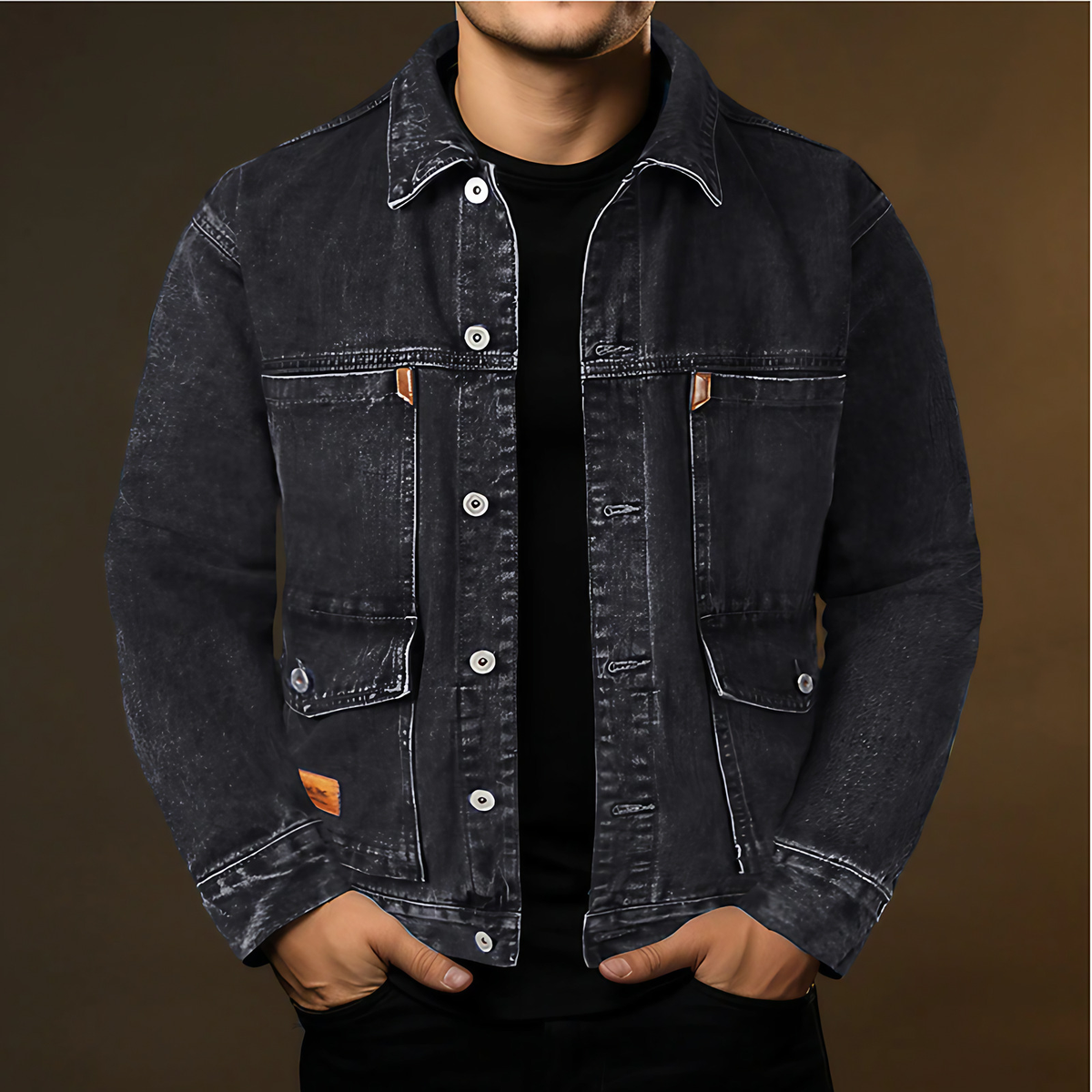 Veste en jean homme coupe ajustée, poches poitrine, trois coloris, noir