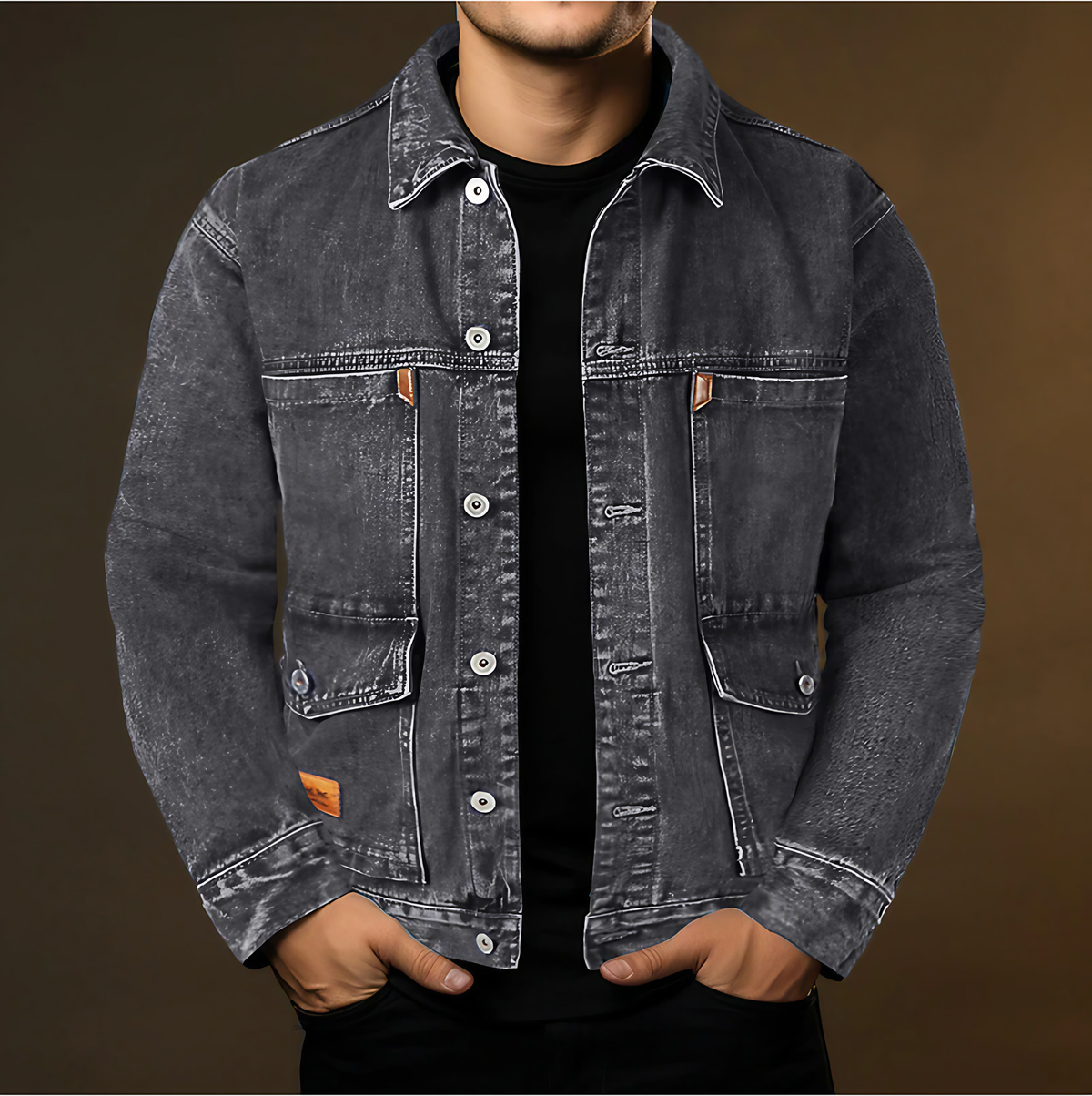 Veste en jean homme coupe ajustée, poches poitrine, trois coloris, gris
