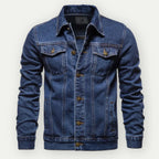 Veste en jean homme coupe trucker, taille et poignets réglables, bleu foncé