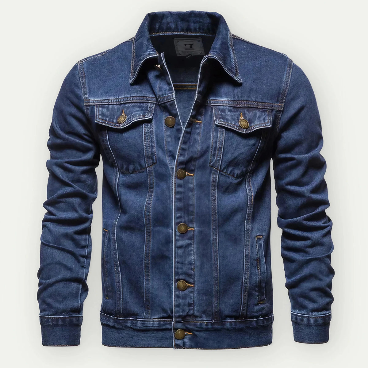Veste en jean homme coupe trucker, taille et poignets réglables, bleu foncé