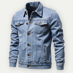 Veste en jean homme coupe trucker, taille et poignets réglables, bleu