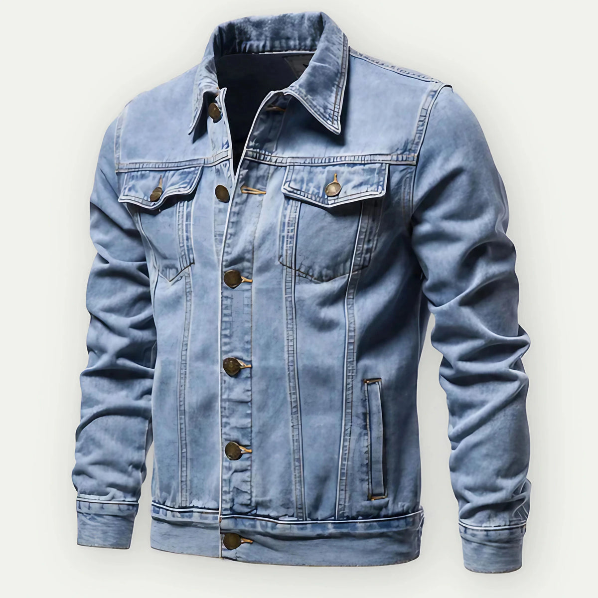Veste en jean homme coupe trucker, taille et poignets réglables, bleu
