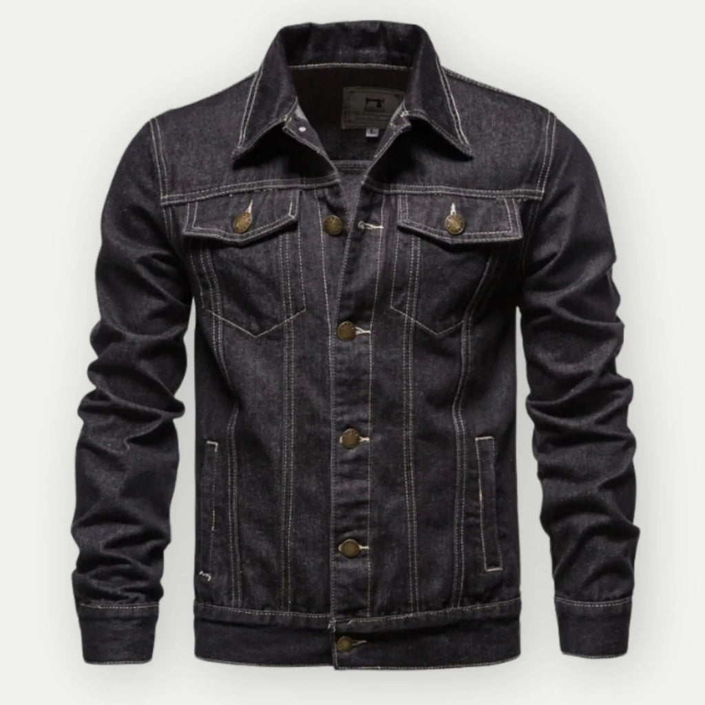 Veste en jean homme coupe trucker, taille et poignets réglables, noir