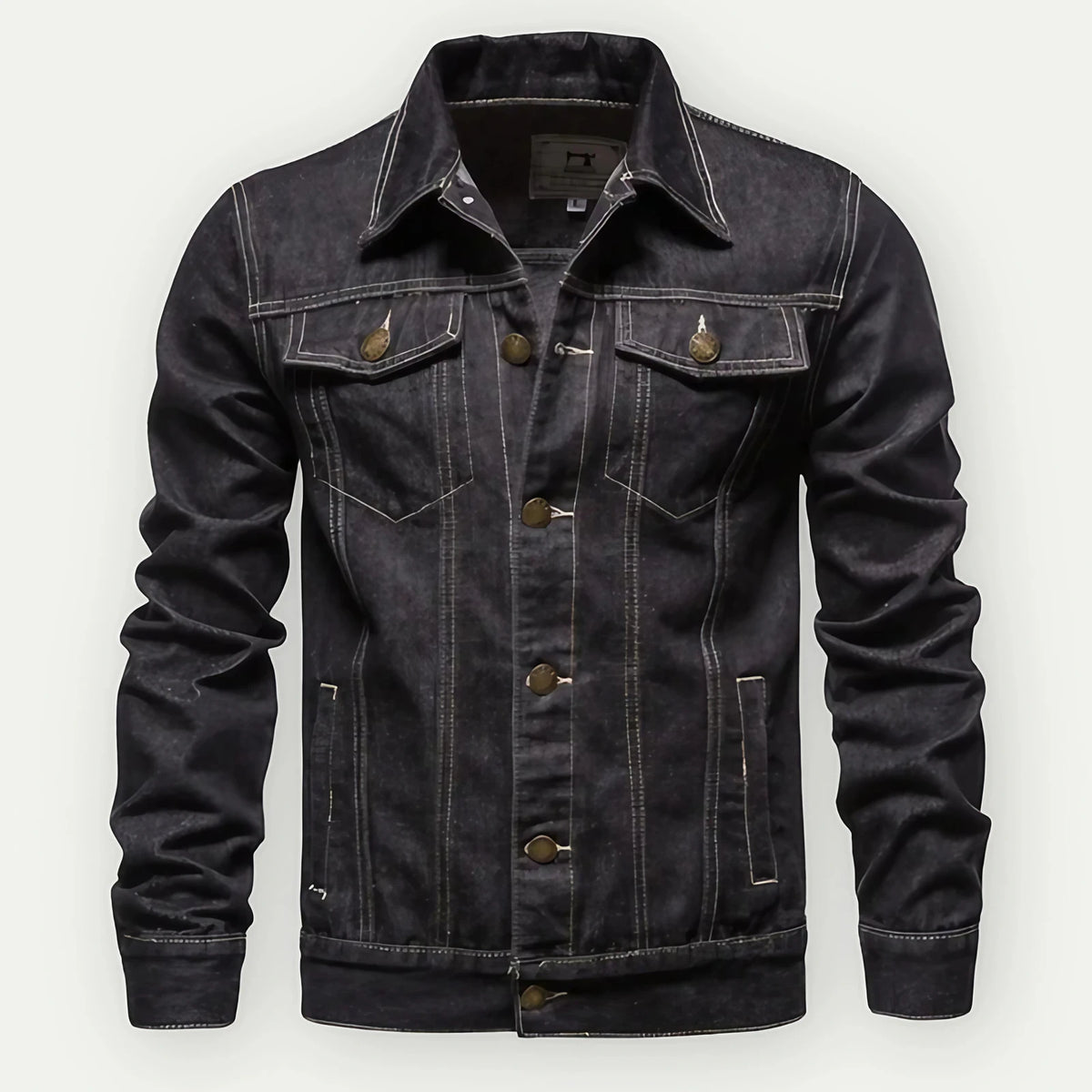Veste en jean homme coupe trucker, taille et poignets réglables, noir