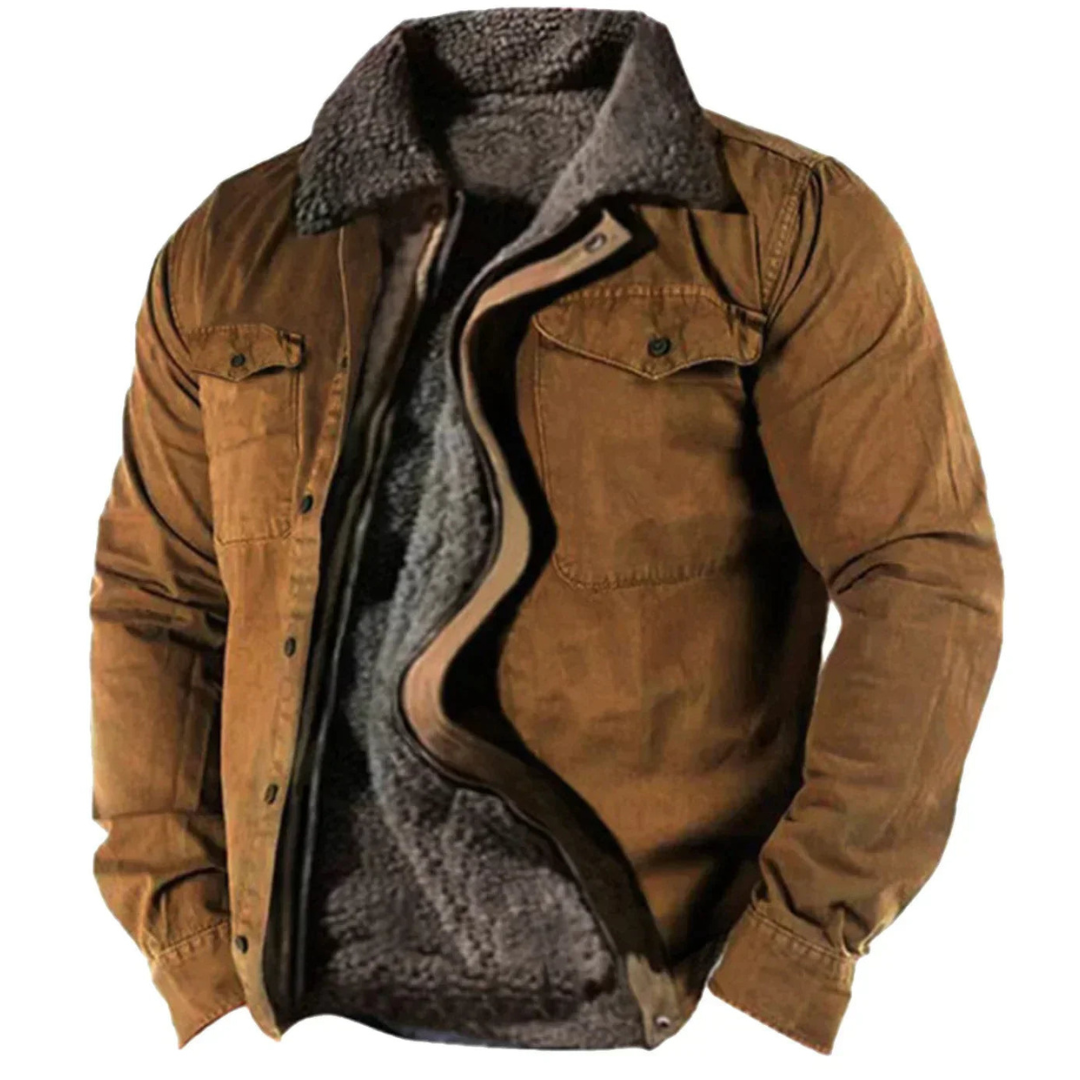 Veste d'hiver homme boutonnée à doublure isolante, coupe ajustée, marron