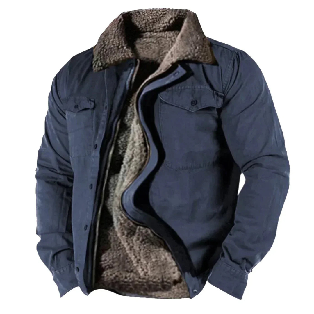 Veste d'hiver homme boutonnée à doublure isolante, coupe ajustée, bleu