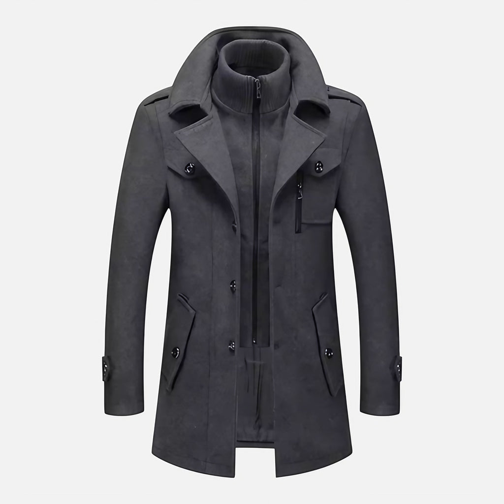 Veste homme à double col, zip et boutons, coupe ajustée, gris