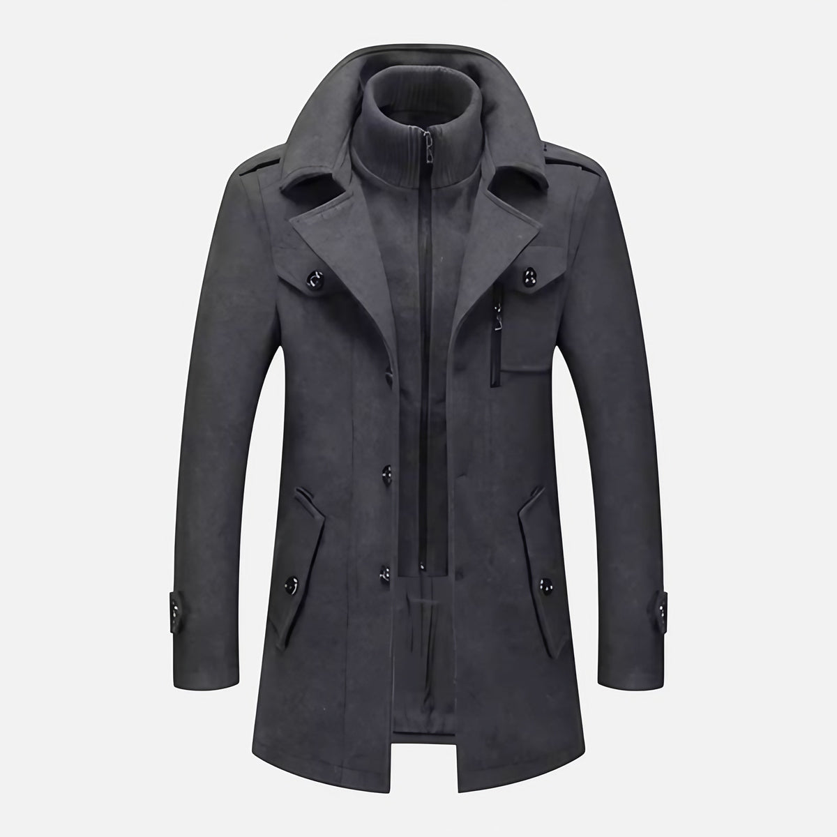 Veste homme à double col, zip et boutons, coupe ajustée, gris