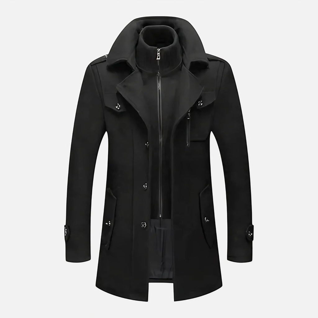 Veste homme à double col, zip et boutons, coupe ajustée, noir