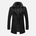 Veste homme à double col, zip et boutons, coupe ajustée, noir