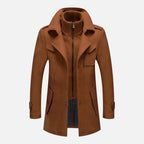 Veste homme à double col, zip et boutons, coupe ajustée, marron